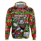 Custom Rabbitohs Rugby Merry Christmas Hoodie Indigenous Australian Art