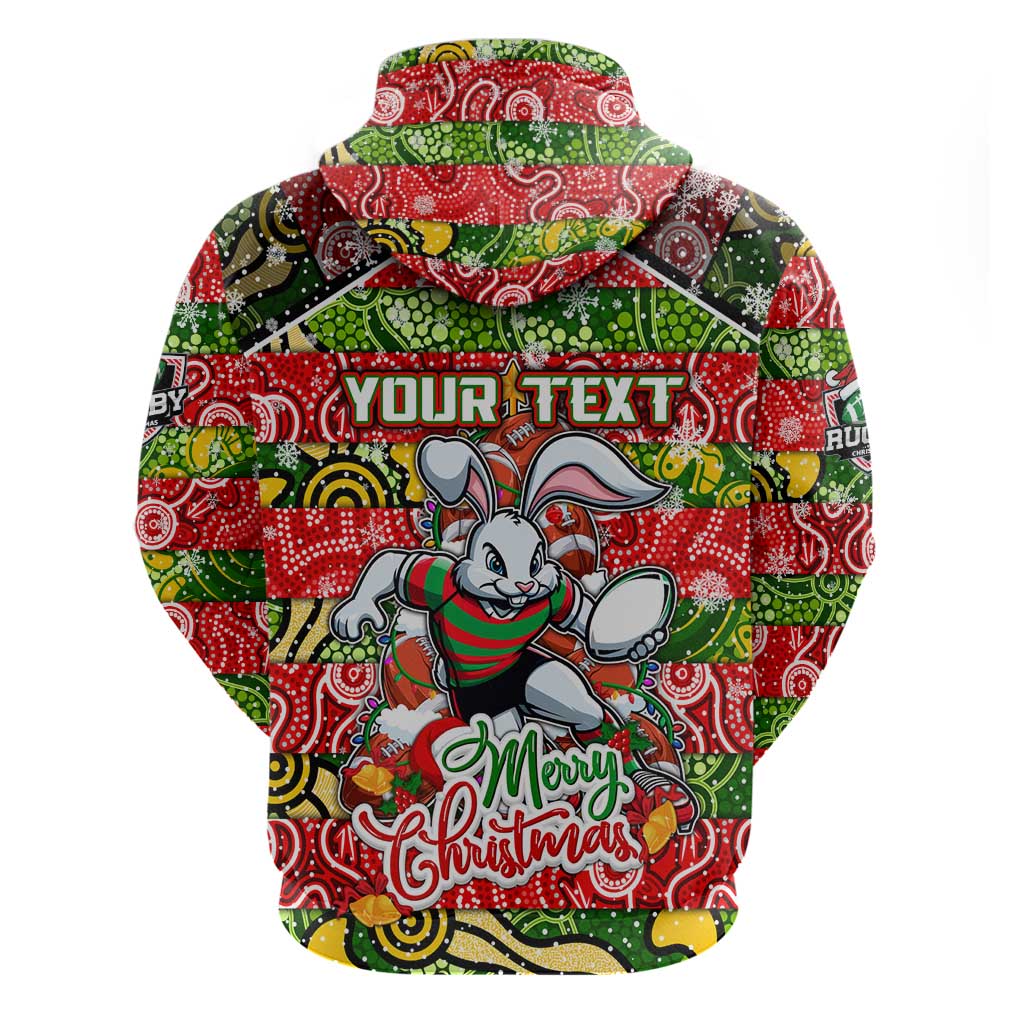 Custom Rabbitohs Rugby Merry Christmas Hoodie Indigenous Australian Art