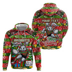 Custom Rabbitohs Rugby Merry Christmas Hoodie Indigenous Australian Art