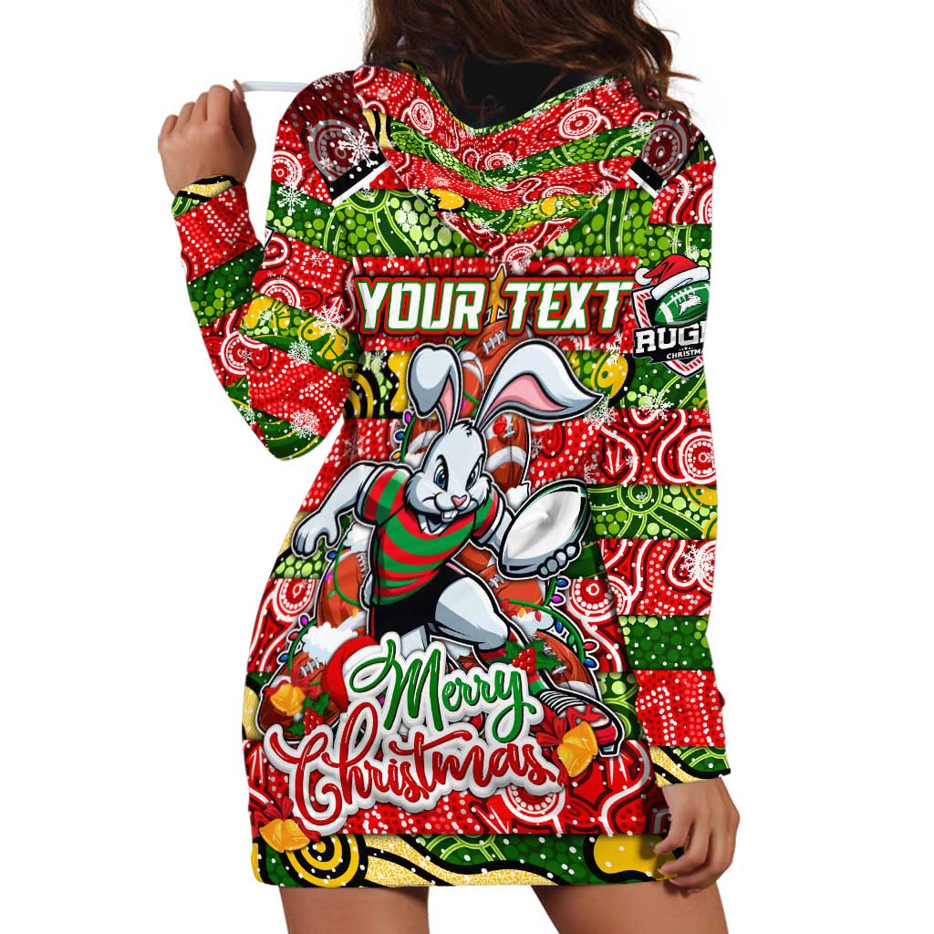 Custom Rabbitohs Rugby Merry Christmas Hoodie Dress Indigenous Australian Art