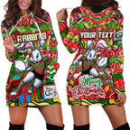 Custom Rabbitohs Rugby Merry Christmas Hoodie Dress Indigenous Australian Art