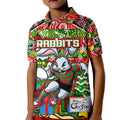 Custom Rabbitohs Rugby Merry Christmas Kid Polo Shirt Indigenous Australian Art