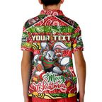 Custom Rabbitohs Rugby Merry Christmas Kid Polo Shirt Indigenous Australian Art