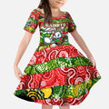 Custom Rabbitohs Rugby Merry Christmas Kid Short Sleeve Dress Indigenous Australian Art