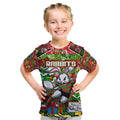Custom Rabbitohs Rugby Merry Christmas Kid T Shirt Indigenous Australian Art
