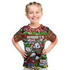 Custom Rabbitohs Rugby Merry Christmas Kid T Shirt Indigenous Australian Art