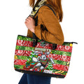 Rabbitohs Rugby Merry Christmas Leather Tote Bag Indigenous Australian Art