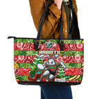 Rabbitohs Rugby Merry Christmas Leather Tote Bag Indigenous Australian Art