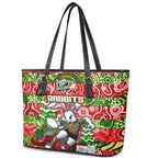 Rabbitohs Rugby Merry Christmas Leather Tote Bag Indigenous Australian Art