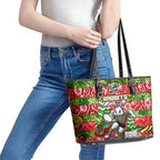 Rabbitohs Rugby Merry Christmas Leather Tote Bag Indigenous Australian Art