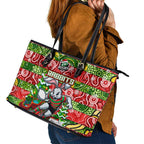 Rabbitohs Rugby Merry Christmas Leather Tote Bag Indigenous Australian Art