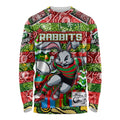Custom Rabbitohs Rugby Merry Christmas Long Sleeve Shirt Indigenous Australian Art