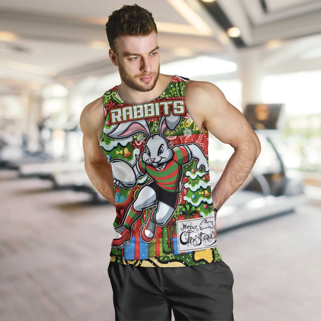 Custom Rabbitohs Rugby Merry Christmas Men Tank Top Indigenous Australian Art