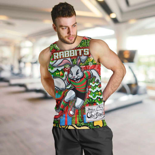 Custom Rabbitohs Rugby Merry Christmas Men Tank Top Indigenous Australian Art
