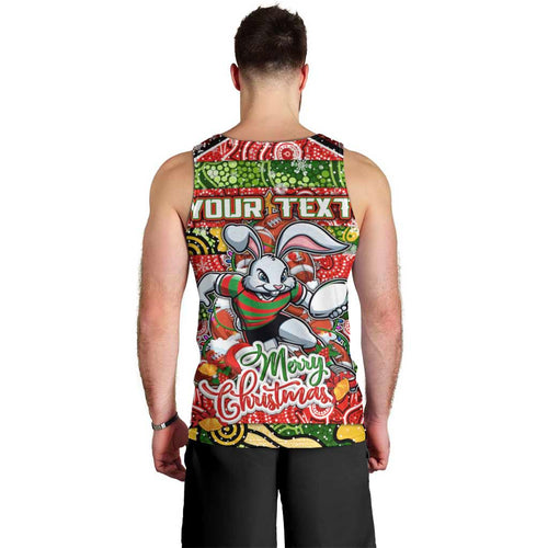 Custom Rabbitohs Rugby Merry Christmas Men Tank Top Indigenous Australian Art