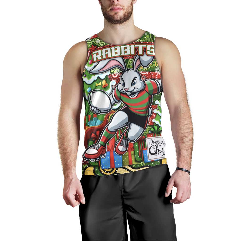 Custom Rabbitohs Rugby Merry Christmas Men Tank Top Indigenous Australian Art