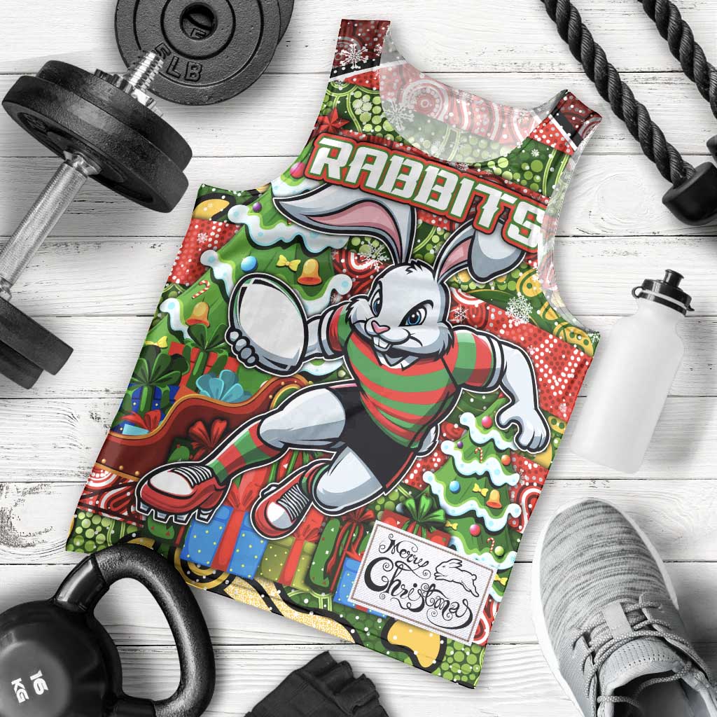 Custom Rabbitohs Rugby Merry Christmas Men Tank Top Indigenous Australian Art
