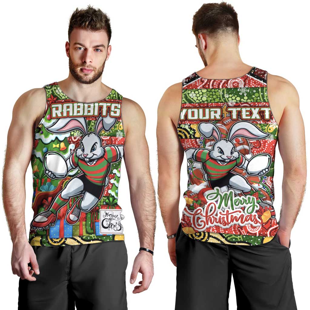 Custom Rabbitohs Rugby Merry Christmas Men Tank Top Indigenous Australian Art