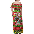 Custom Rabbitohs Rugby Merry Christmas Off Shoulder Maxi Dress Indigenous Australian Art