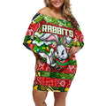 Custom Rabbitohs Rugby Merry Christmas Off Shoulder Short Dress Indigenous Australian Art