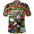 Custom Rabbitohs Rugby Merry Christmas Polo Shirt Indigenous Australian Art