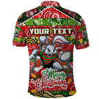 Custom Rabbitohs Rugby Merry Christmas Polo Shirt Indigenous Australian Art