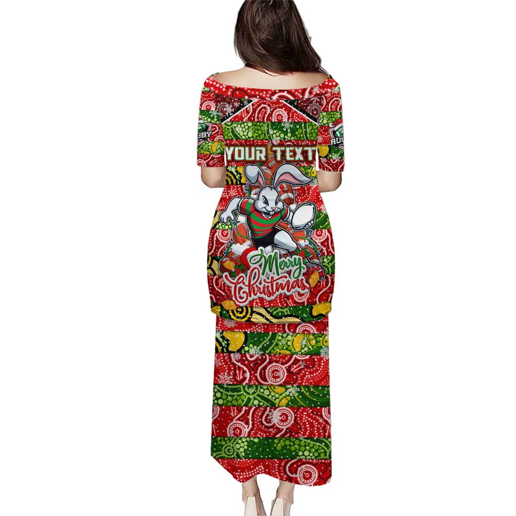 Custom Rabbitohs Rugby Merry Christmas Puletasi Indigenous Australian Art
