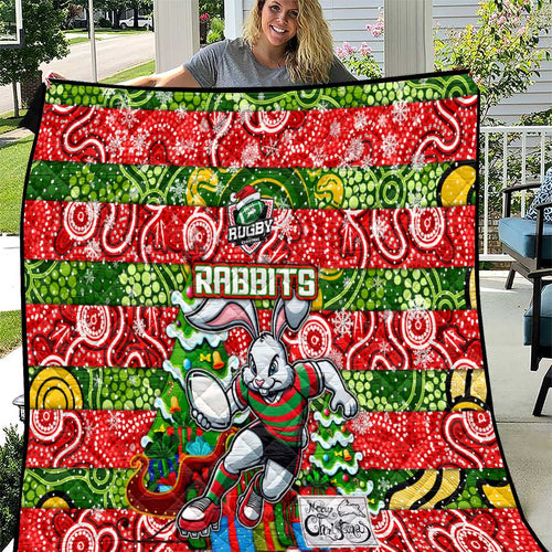 Rabbitohs Rugby Merry Christmas Quilt Indigenous Australian Art