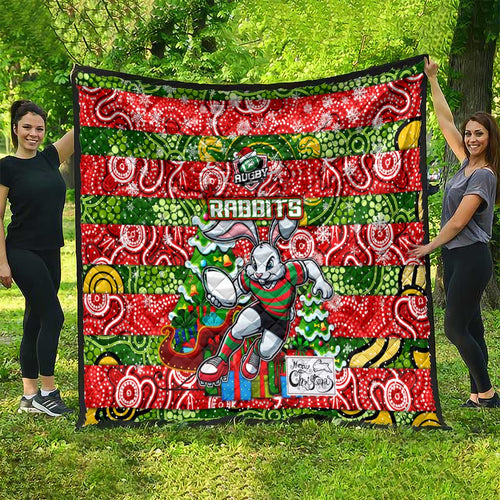 Rabbitohs Rugby Merry Christmas Quilt Indigenous Australian Art