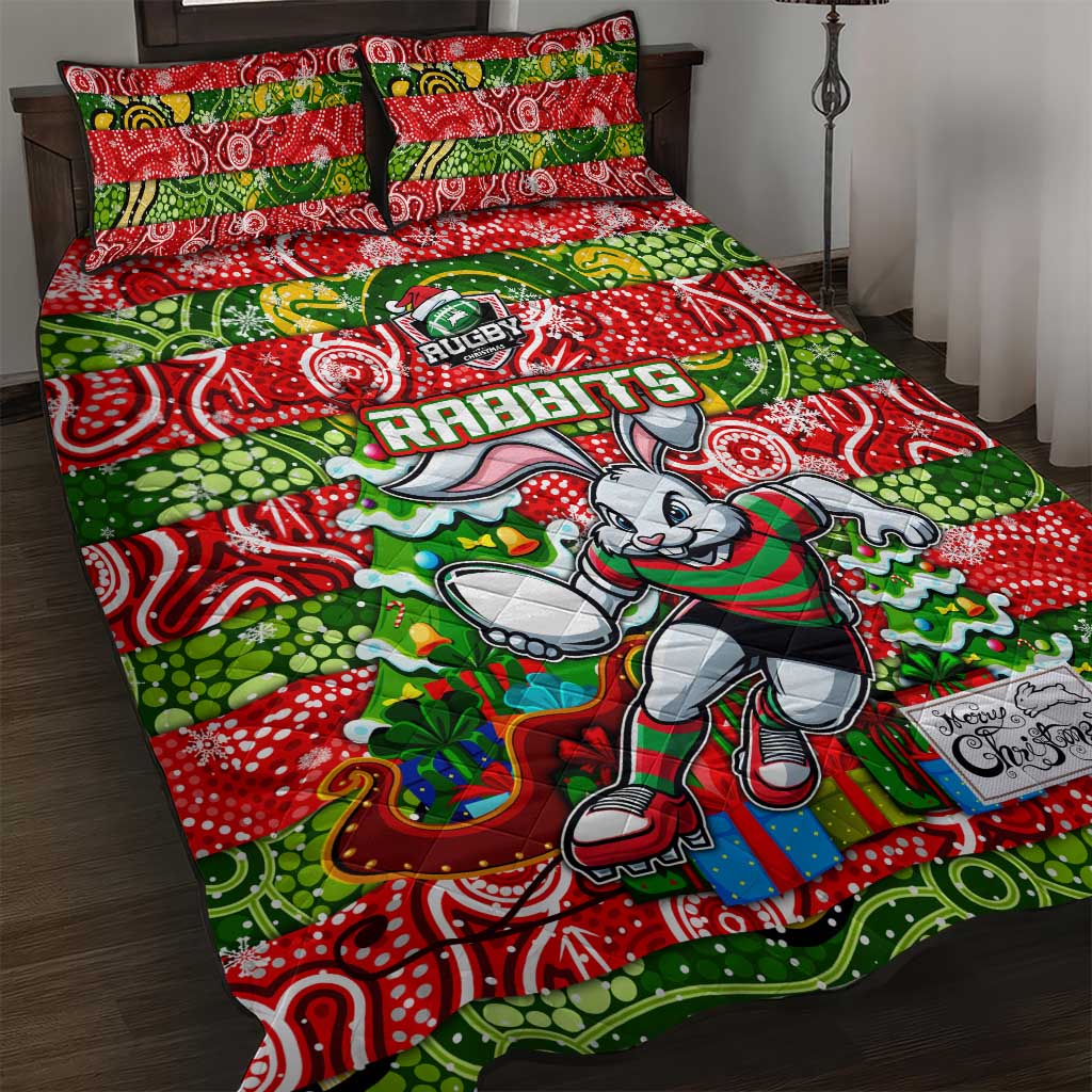 Rabbitohs Rugby Merry Christmas Quilt Bed Set Indigenous Australian Art