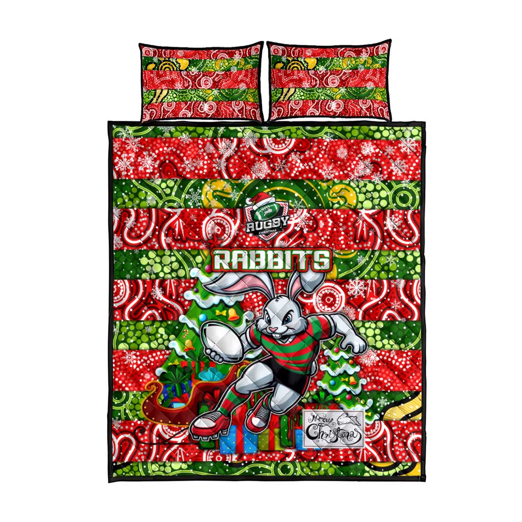Rabbitohs Rugby Merry Christmas Quilt Bed Set Indigenous Australian Art