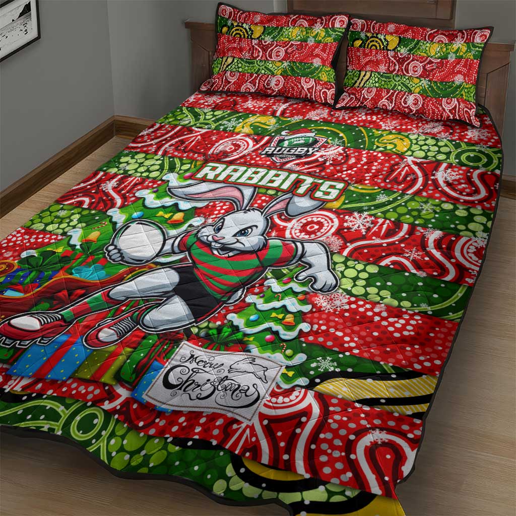 Rabbitohs Rugby Merry Christmas Quilt Bed Set Indigenous Australian Art