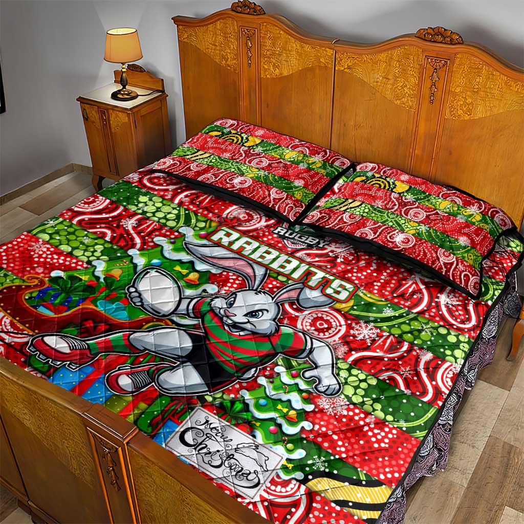 Rabbitohs Rugby Merry Christmas Quilt Bed Set Indigenous Australian Art