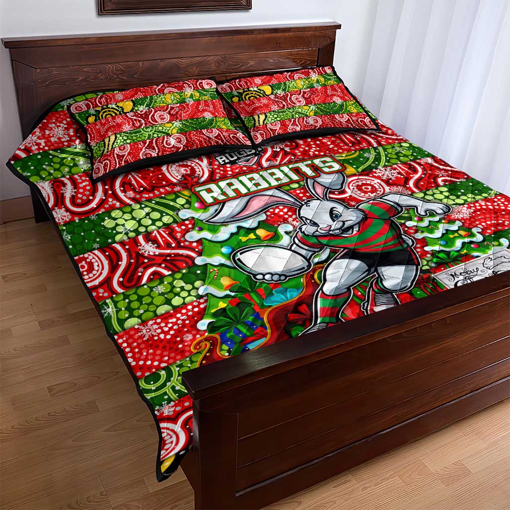 Rabbitohs Rugby Merry Christmas Quilt Bed Set Indigenous Australian Art