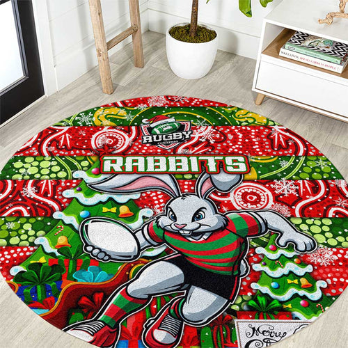 Rabbitohs Rugby Merry Christmas Round Carpet Indigenous Australian Art