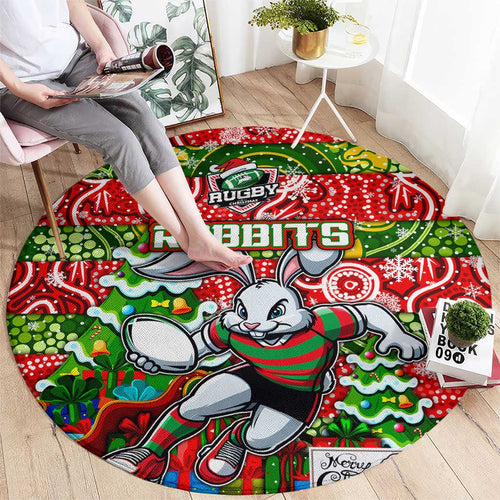 Rabbitohs Rugby Merry Christmas Round Carpet Indigenous Australian Art