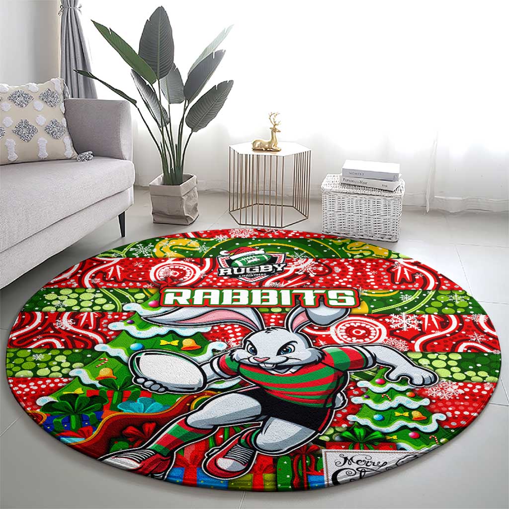 Rabbitohs Rugby Merry Christmas Round Carpet Indigenous Australian Art