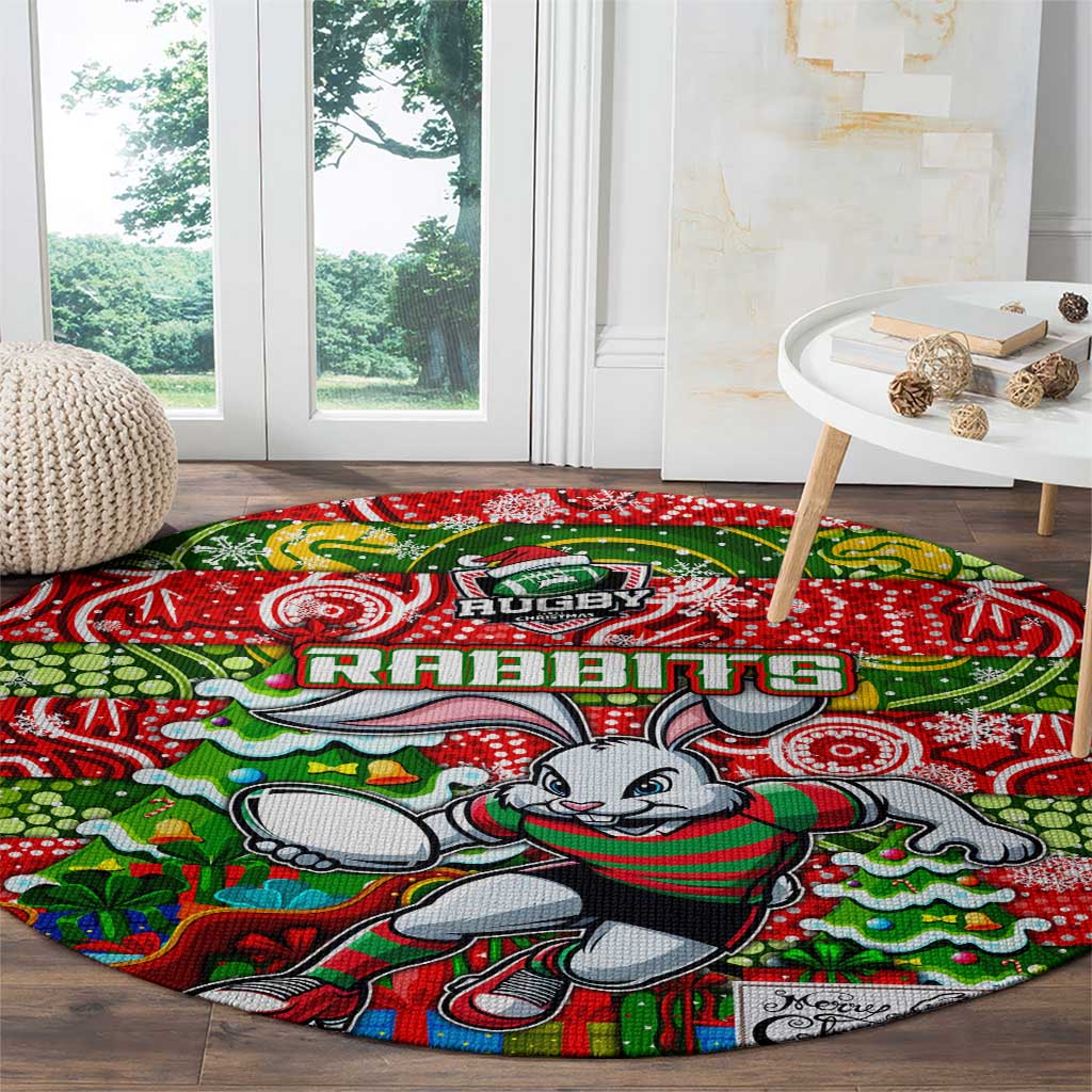Rabbitohs Rugby Merry Christmas Round Carpet Indigenous Australian Art