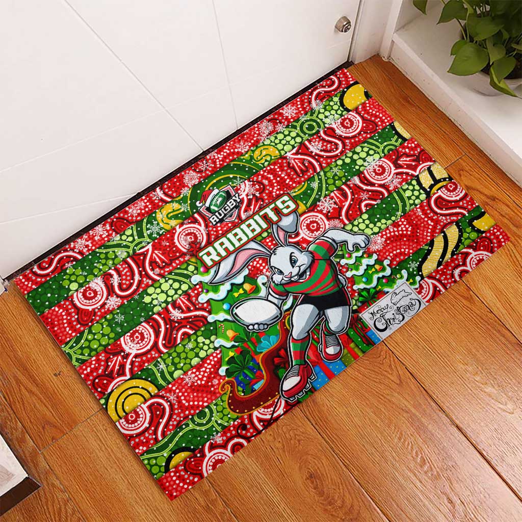 Rabbitohs Rugby Merry Christmas Rubber Doormat Indigenous Australian Art