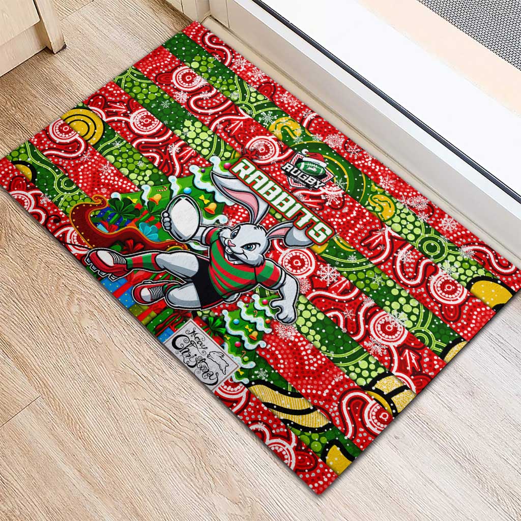 Rabbitohs Rugby Merry Christmas Rubber Doormat Indigenous Australian Art