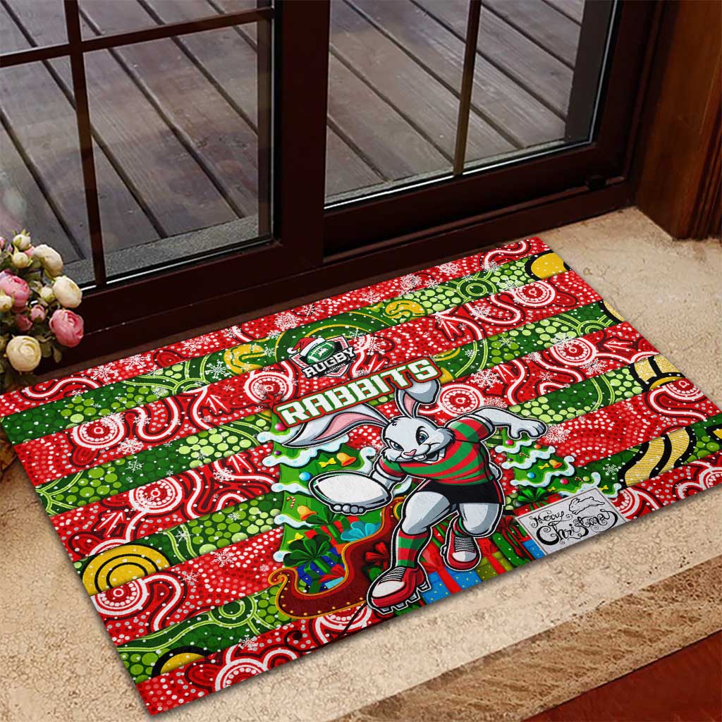 Rabbitohs Rugby Merry Christmas Rubber Doormat Indigenous Australian Art
