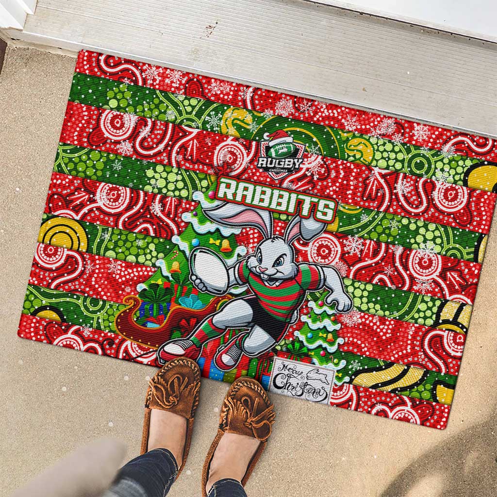 Rabbitohs Rugby Merry Christmas Rubber Doormat Indigenous Australian Art