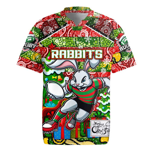 Custom Rabbitohs Rugby Merry Christmas Rugby Jersey Indigenous Australian Art