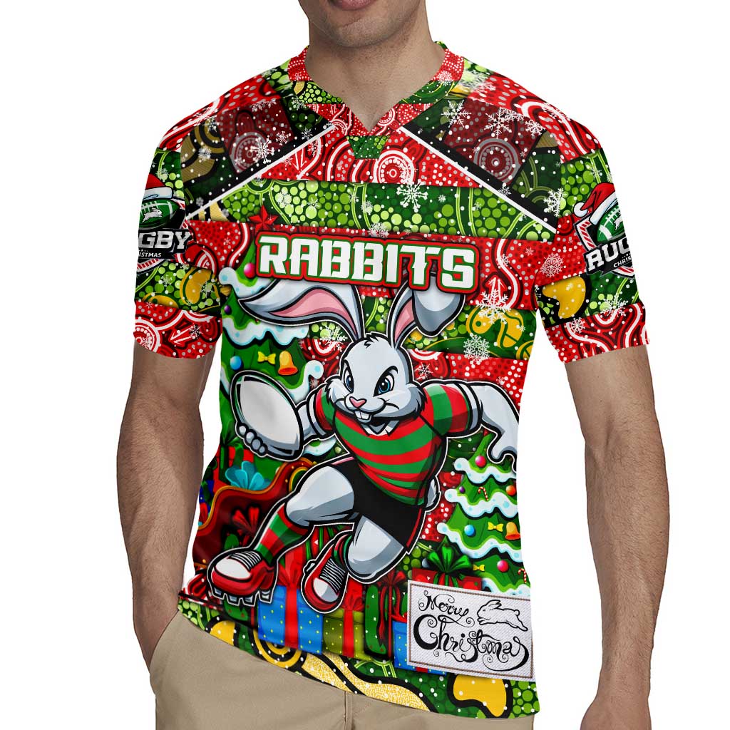 Custom Rabbitohs Rugby Merry Christmas Rugby Jersey Indigenous Australian Art