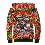 Custom Rabbitohs Rugby Merry Christmas Sherpa Hoodie Indigenous Australian Art
