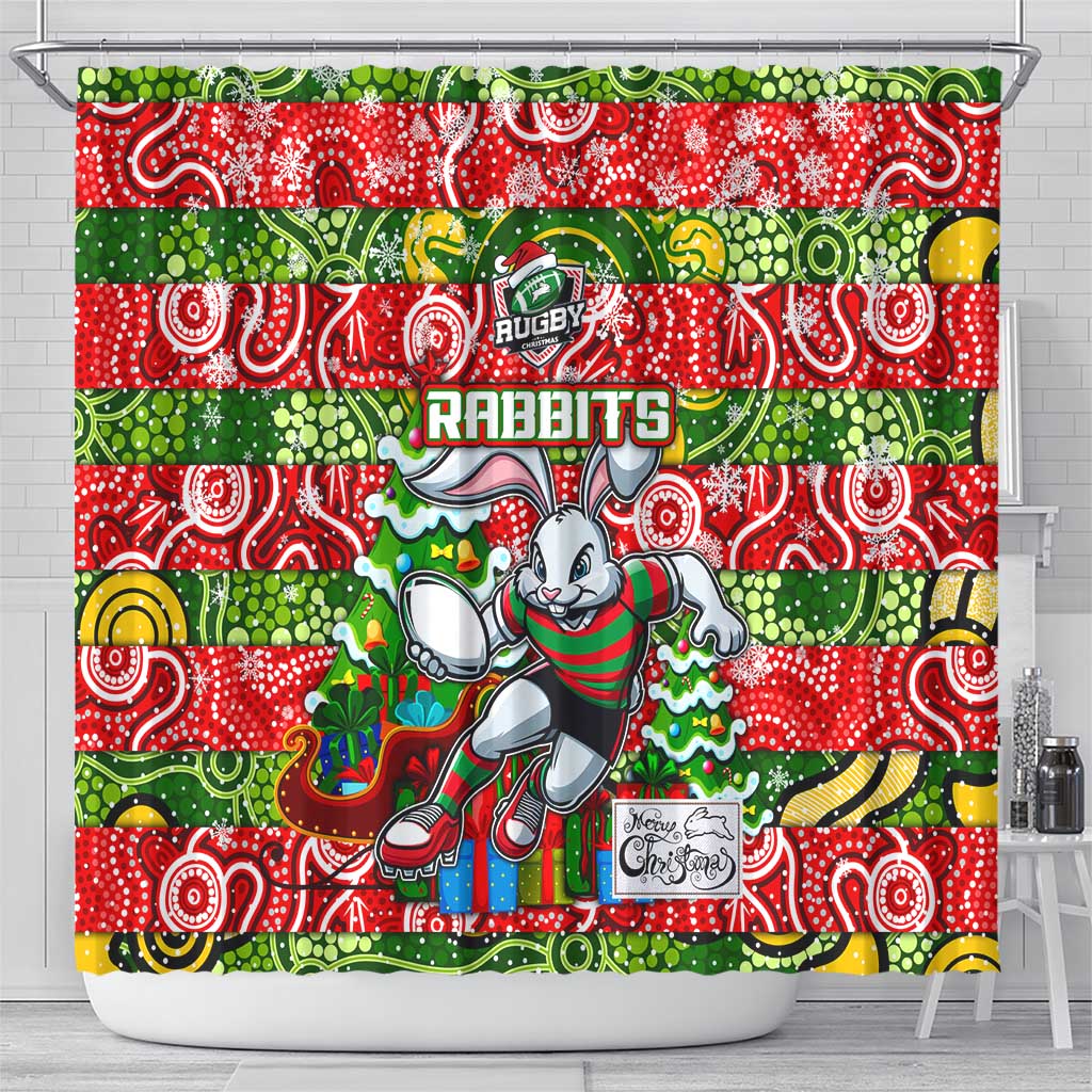 Rabbitohs Rugby Merry Christmas Shower Curtain Indigenous Australian Art
