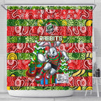 Rabbitohs Rugby Merry Christmas Shower Curtain Indigenous Australian Art
