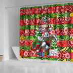 Rabbitohs Rugby Merry Christmas Shower Curtain Indigenous Australian Art