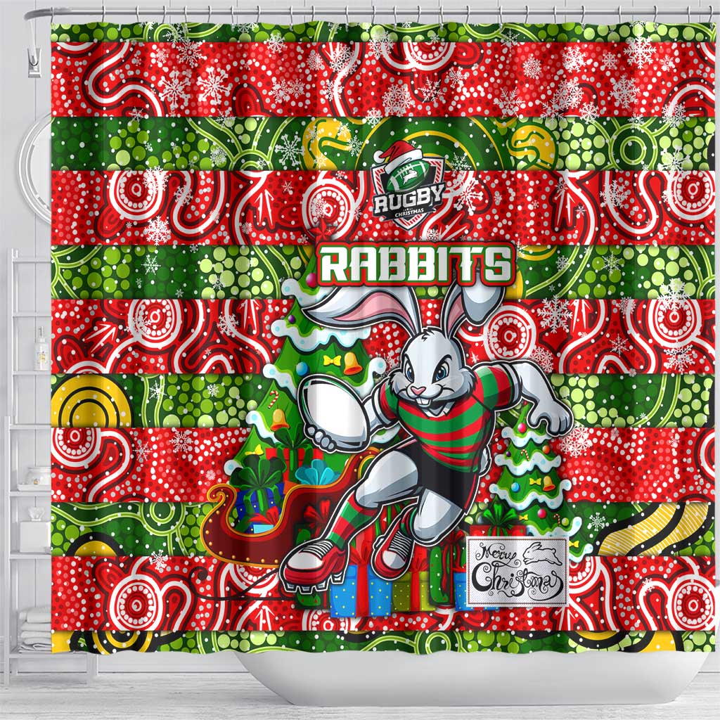 Rabbitohs Rugby Merry Christmas Shower Curtain Indigenous Australian Art