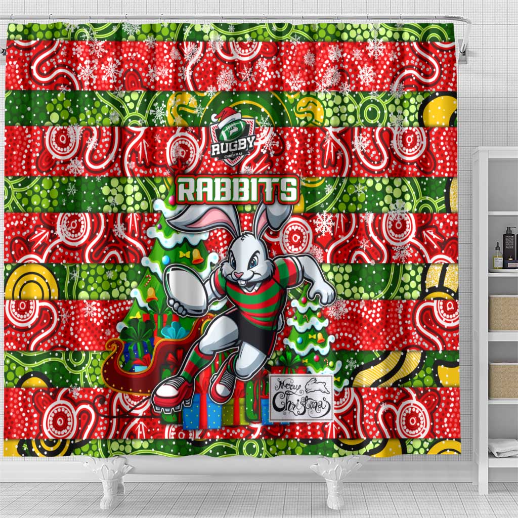 Rabbitohs Rugby Merry Christmas Shower Curtain Indigenous Australian Art